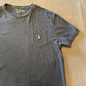 Polo Ralph Lauren Shirt Mens Large Short Sleeve‎ White Pony Logo Navy Blue